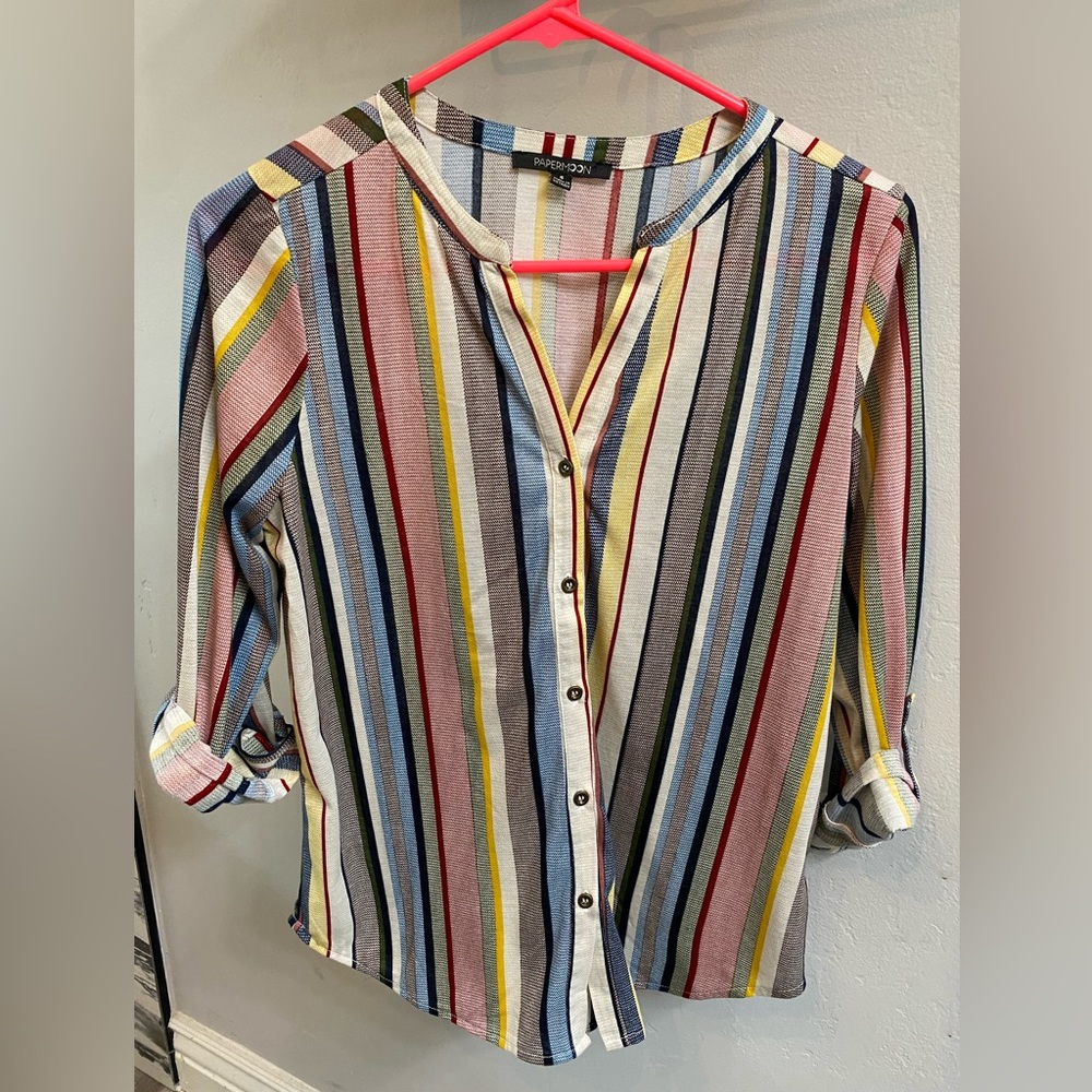 Colorful Striped Rolled Up Long Sleeve Shirt